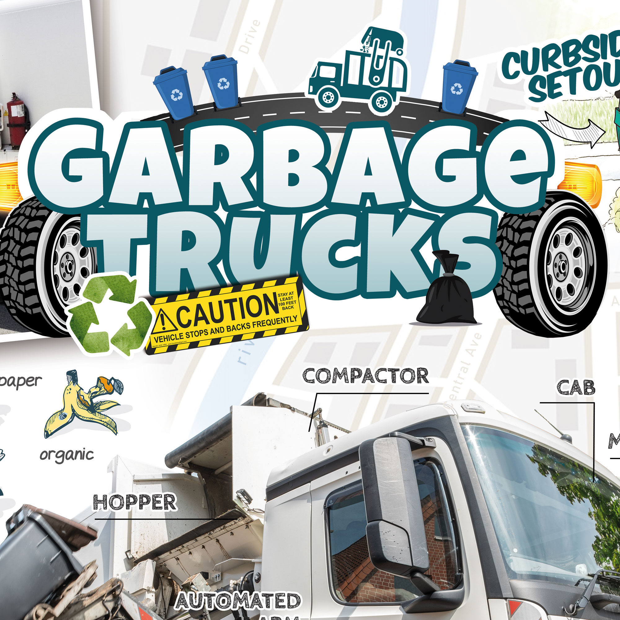 Kids Garbage and Recycling Trucks Poster 18x24 inches - Image 6