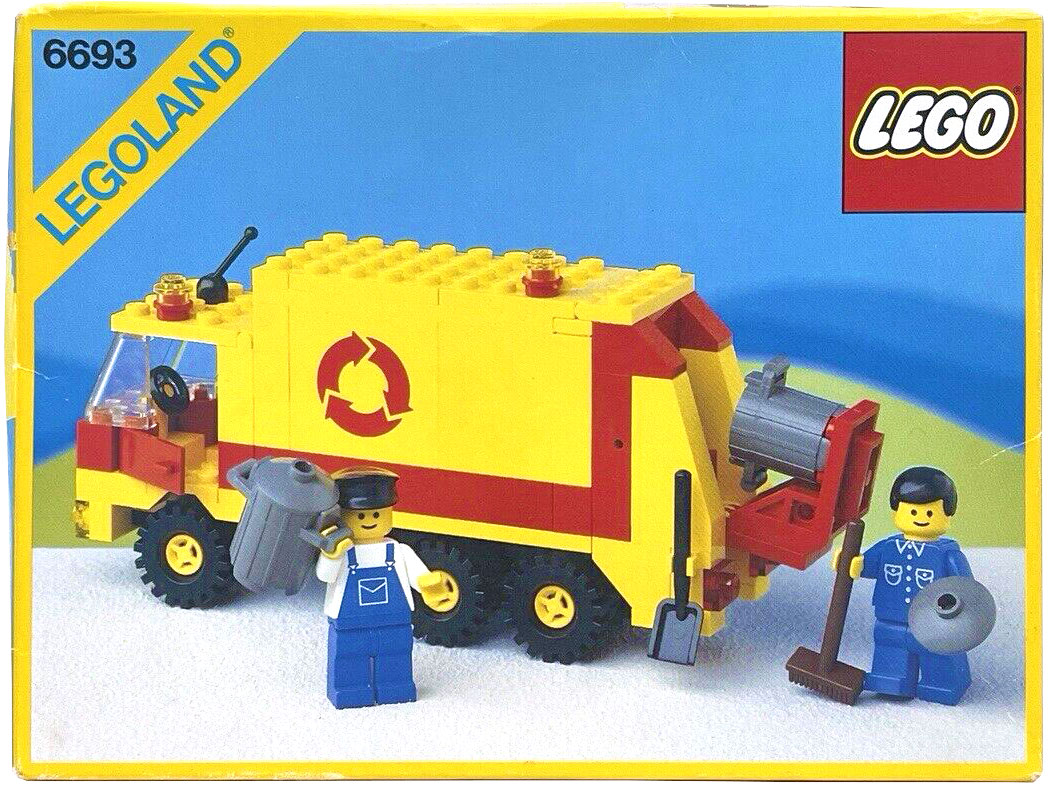 The 6993 Legoland refuse collection truck set number 6693 is part of the list of all LEGO garbage and recycling truck sets ever released.