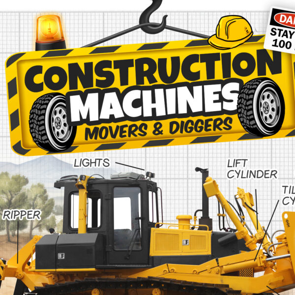 Detail of the kids construction trucks poster